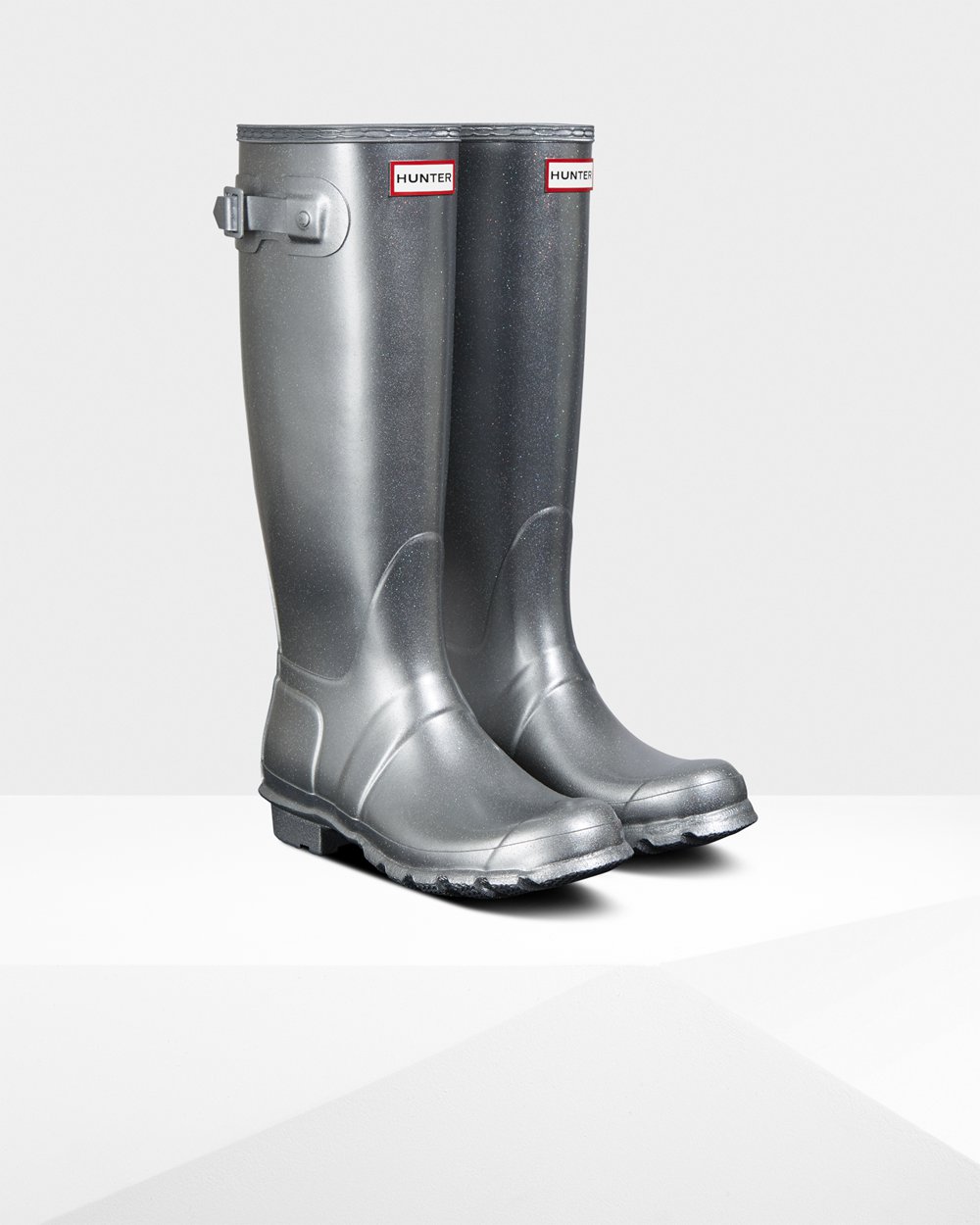 Womens Hunter Original Cosmic Glitter - Tall Rain Boots Silver - 1369-NKIZS